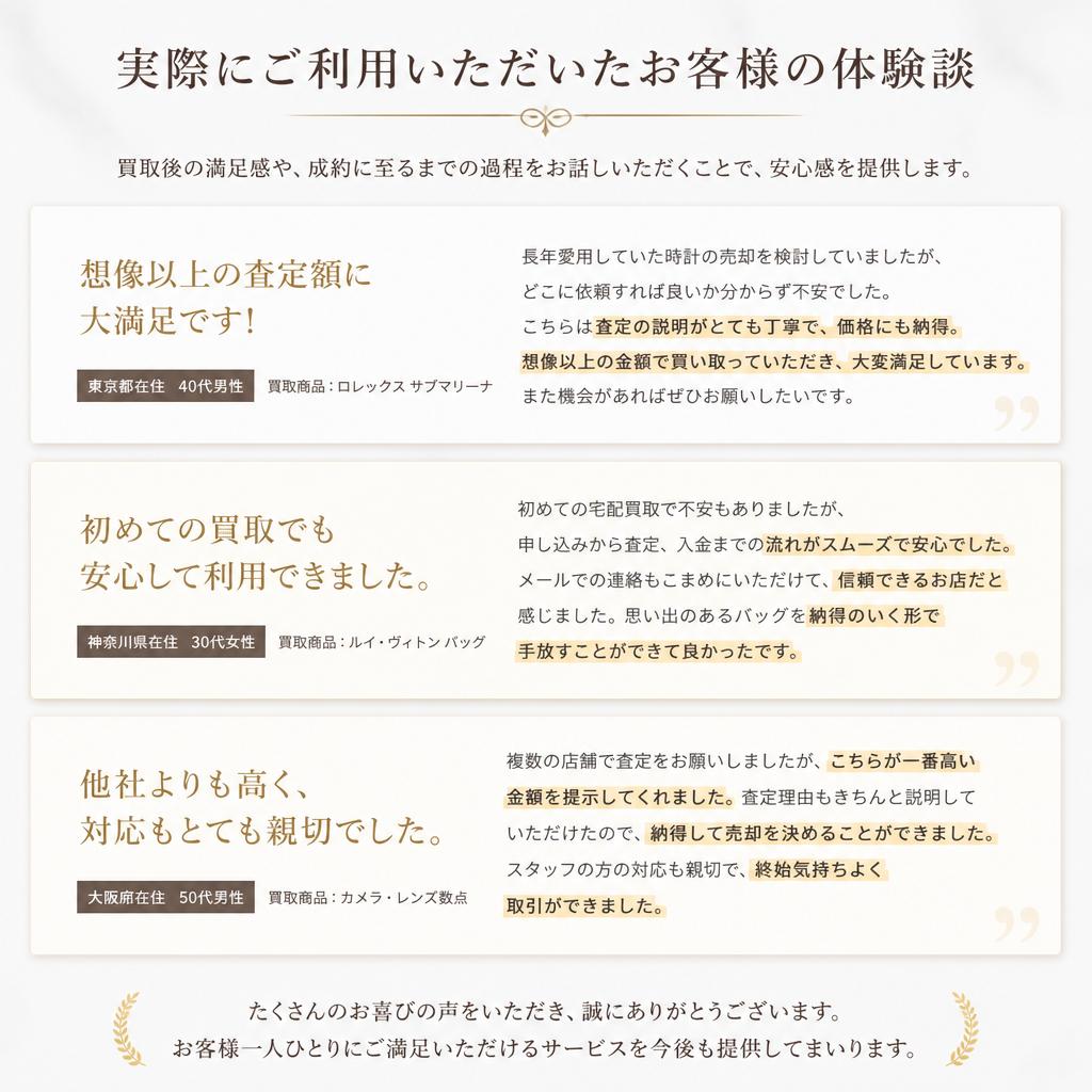 お客様の声：買取実績と体験談